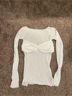 White Long-Sleeve Twist-Front Women's Top